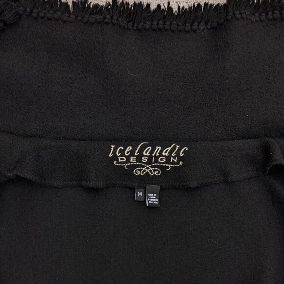 Icelandic Design Black Cardigan Sweater Embroidered 100% Wool Size M - Picture 7 of 8